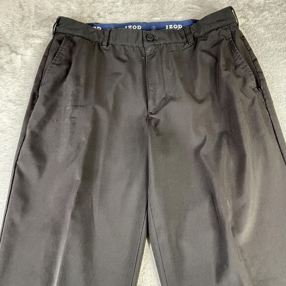 IZOD Golf Pants Mens 36x32 Black Flat Front Lightweight Performance Slacks - Picture 1 of 10